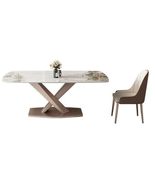 Luxurious Marble-Effect Oval Dining Table for 8  Modern Chinese Style Gold - £1,954.88 GBP