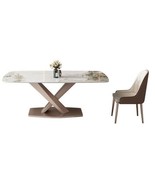 Luxurious Marble-Effect Oval Dining Table for 8  Modern Chinese Style Gold - $3,427.41 CAD