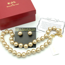 KENNETH JAY LANE faux pearl necklace &amp; earring set - KJL chunky gold-tone 18-21&quot; - £35.44 GBP