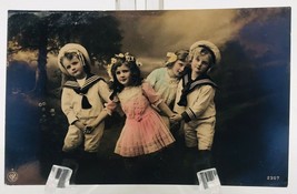 VTG NPG RPPC Bromide 4 Children Sailor Outfits Paired Couples Colored Postcard - £14.80 GBP