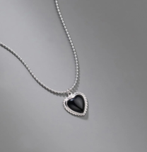Authentic 18K 925 Sterling Silver Agate Heart Pendant Necklace - 19&quot; - £43.49 GBP