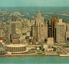 1964 Detroit MI Aerial View Civic Center &amp; Skyline Panorama Chrome Postcard - £11.70 GBP
