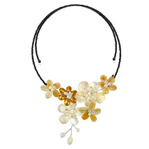 Autumn Floral Opulence Natural Shell and Yellow Quartz Choker Wrap Necklace - £16.96 GBP