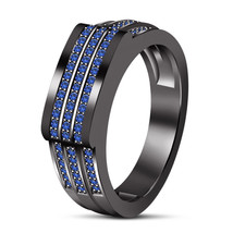1.50Ct Blue Sapphire Engagement Wedding Mens Pinky Band Ring 14K Black Gold Over - £81.19 GBP