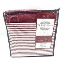 TRADITIONS COLLECTIONS 4-PIECE SHEET SET WITH PLUSH THROW- QUEEN, STRIPE... - £23.26 GBP