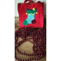 Bead Garland Strands Burgundy Maroon 18 Feet Each &amp; Felt Christmas Carry... - $7.17
