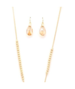 New Gold Color Long Teardrop Pendant Beaded Necklace &amp; Earring Set - $17.82