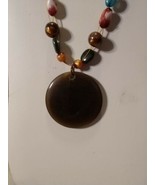 Glass Beaded Necklace w/LG Glass Pendant Vintage Short 18&quot; Multi Color U... - £5.41 GBP