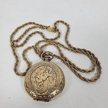 Vintage Napier 1.5&quot; Locket on 28&quot; Gold Tone Rope Chain Girl On Swing - $54.23