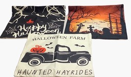 3 Halloween Decorative Throw Pillow Covers 17.5” x 17.5” Pillowcases Haunted - £14.74 GBP