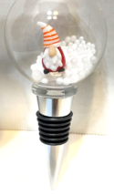 Christmas Holiday Wine Bottle Stopper Santa Claus Elf Snow Globe 4.5 inches - £9.80 GBP