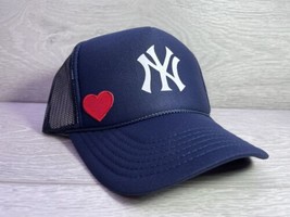 New York Ny Heart Blue Cap Hat 5 Panel High Crown Trucker Snapback Lover Love - £18.48 GBP