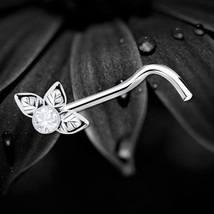 925 Sterling Silver Nose Stud Screw Pin Clear Three Leaf Elegant Nose Pi... - $8.81