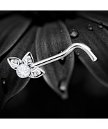 925 Sterling Silver Nose Stud Screw Pin Clear Three Leaf Elegant Nose Pi... - $8.81