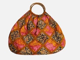 Vintage Large Handmade Vegan Bag Tote Pink Red Quilted 100% Cotton 24x17" image 2