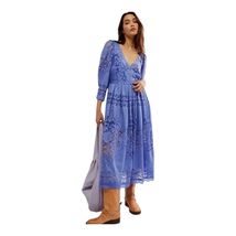 Free People Dress Womens Small Blue Persian Jewel Lace Midi Fit &amp; Flare ... - $72.67