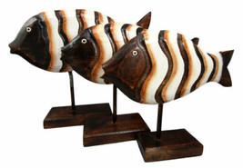 Balinese Wood Handicrafts Large Swimming River Fish Family Set of 3 Figu... - $67.99