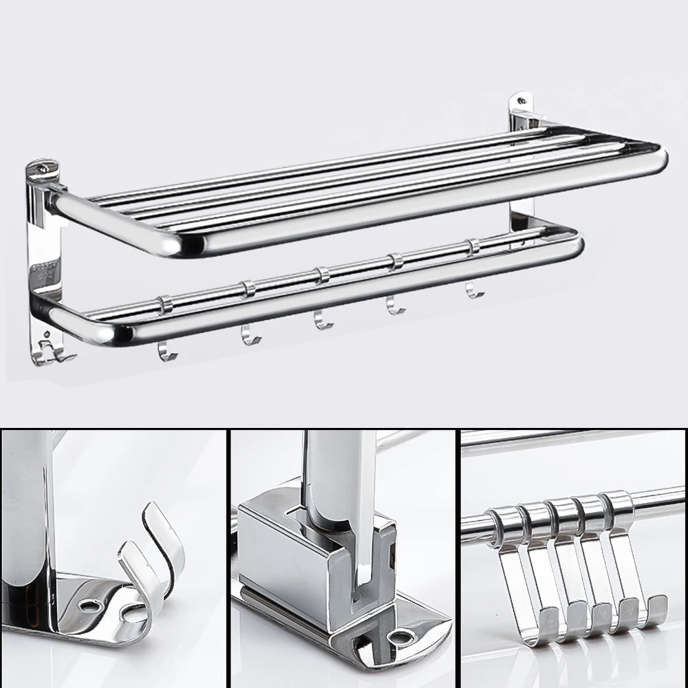 House Home Folding Movable Bath Towel Shelf Stainless Steel Polished Bat... - £69.22 GBP