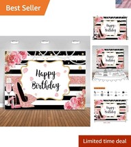 Stylish Pink Floral Happy Birthday Banner - 10x6.5ft Party Photography B... - $48.00
