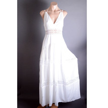 White V Neck Eyelet Boho Pocket Crochet Purple Fringe Tassel Long Maxi D... - $116.56 CAD