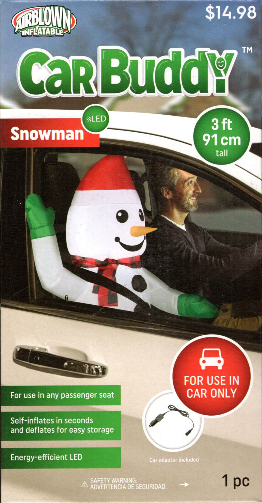 GEMMY 111595 AIRBLOWN SNOWMAN CAR BUDDY CHRISTMAS INFLATABLE 3&#39; - NEW! - $16.98