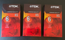 TDK Premium Quality HS Blank VHS Tapes 6hrs T-120HS Lot Of 3 Factory Sealed - £7.77 GBP