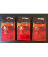 TDK Premium Quality HS Blank VHS Tapes 6hrs T-120HS Lot Of 3 Factory Sealed - £7.79 GBP