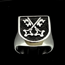  Sterling silver ring crossed Skeleton Keys of Heaven medieval Papal coat of arm - £83.91 GBP