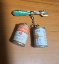 Vintage Novelty Can Opener Pin W / Maybee Brand Soup &amp; B EAN Cans Dangle Charm - $19.79