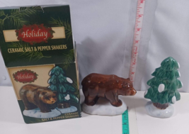 Holiday Winter Lodge Bear and Tree Ceramic Salt and Pepper Shakers with box - $9.90