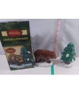 Holiday Winter Lodge Bear and Tree Ceramic Salt and Pepper Shakers with box - £7.78 GBP