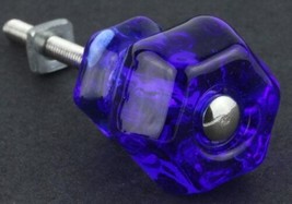 Set Of 6 Glass Cabinet Knobs Pull Cobalt Blue Vintage Style Depression E... - £24.08 GBP