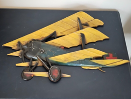 Vintage Sexton 1122 Metal Bi-Plane Plane Airplane Wall Art Plaque Yellow - £14.00 GBP
