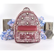 MCM Red Stark Vintage Jacquard Leather Small Backpack Book Bag NWT - £692.36 GBP