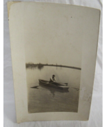 AZO B &amp; W 1904 - 1918 Photo Postcard Man in a Row Boat on a Lake RPPC - $55.93 MXN
