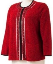 Cathy Daniels Womens S Small Zipper Cardigan Sweater Red Sequins - £31.44 GBP