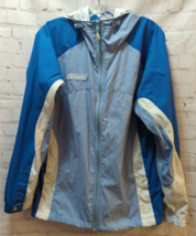 Columbia  jacket Women&#39;s blue white L  windbreaker hooded vented tapered... - £18.50 GBP