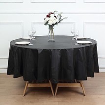 Black Round 84&quot;&quot; Disposable Plastic Tablecloth Table Cover Affordable Decoration - £4.82 GBP