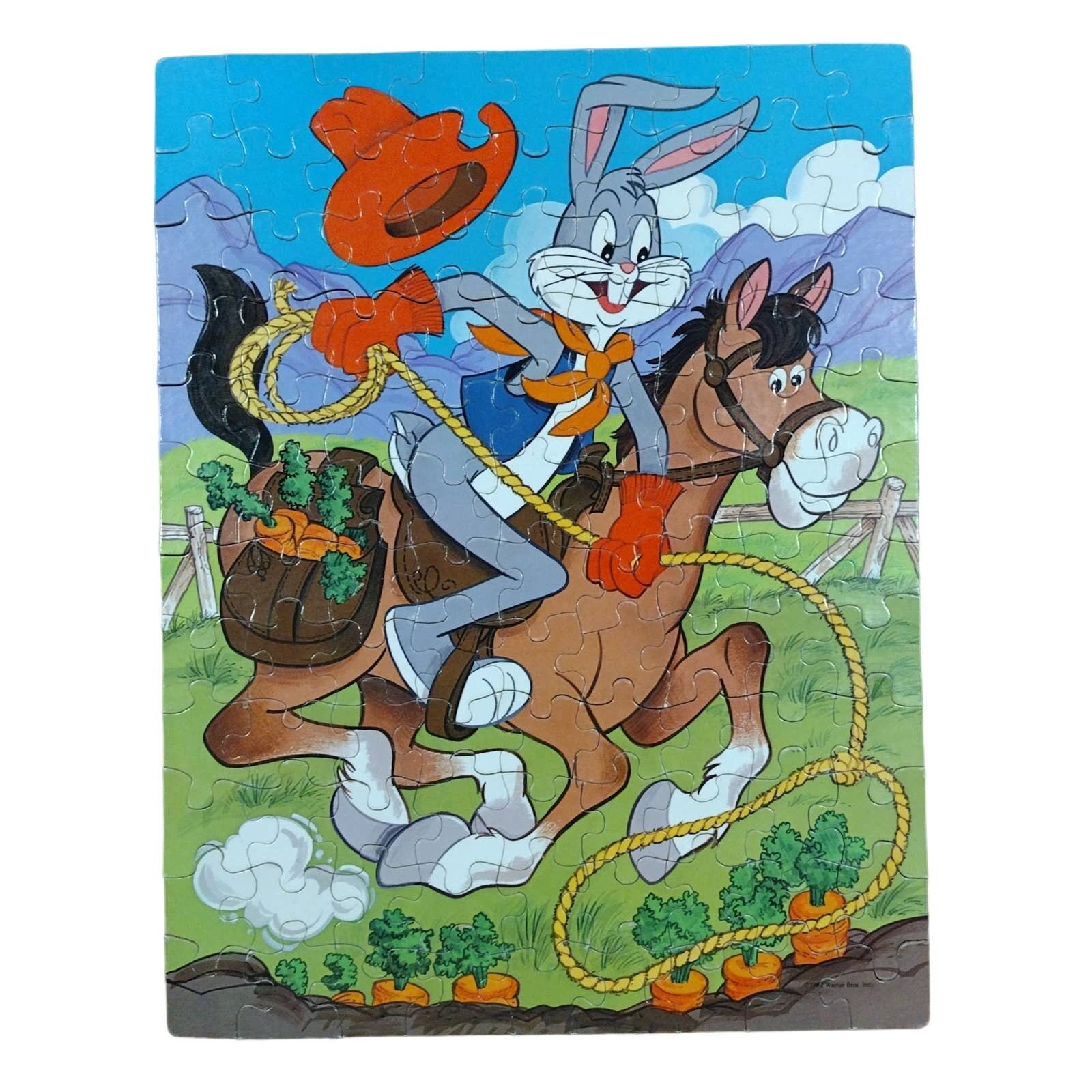 Vintage Bugs Bunny Horseback Riding 100 Piece Puzzle Whitman 14x18 1982 4609-30 - $14.84