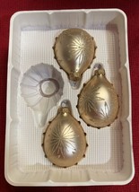 3 Vtg Christmas by Krebs Satin Gold w/Glitter Floral Teardrop Glass Ornaments - £10.11 GBP