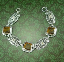 ANtique Art DEco Bracelet golden Citrine or topaz glass stones Filigree ... - $220.00