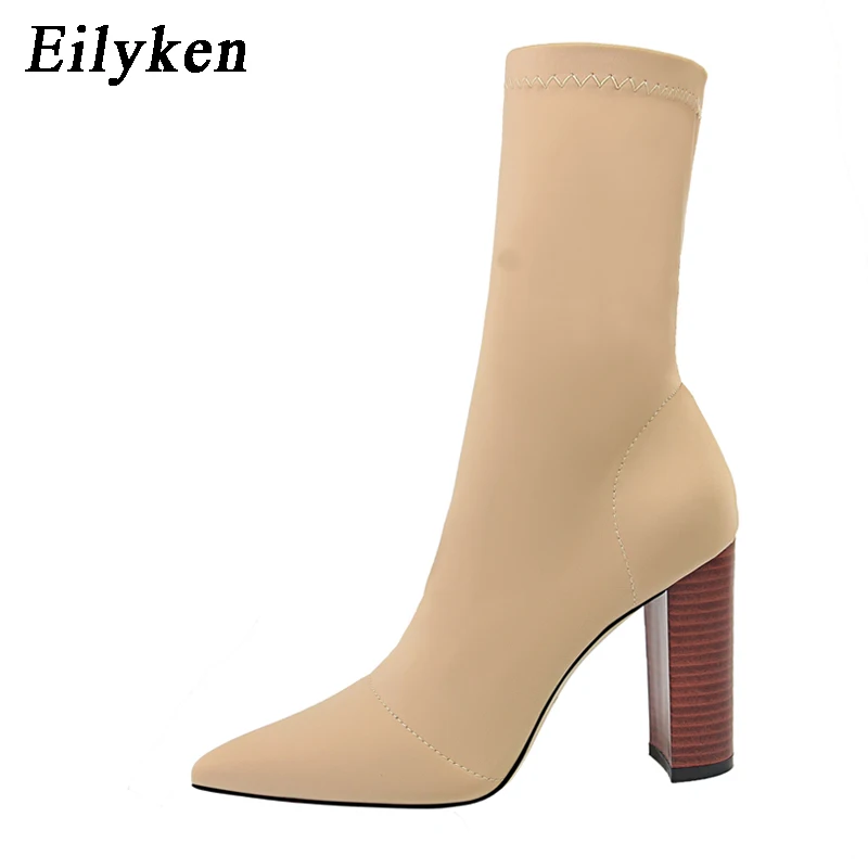 Eilyken Comfort Stretch Women Sock Boots Square High Heel Ankle Boots Fashion Po - £185.73 GBP