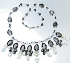 Big Vintage Black &amp; AB Crystal Bead BIB Collar Necklace - $17.81