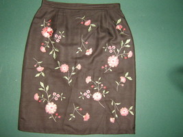 Casual Corner womens sz 4  X Small XS  brown floral 100% silk mini skirt - £14.37 GBP