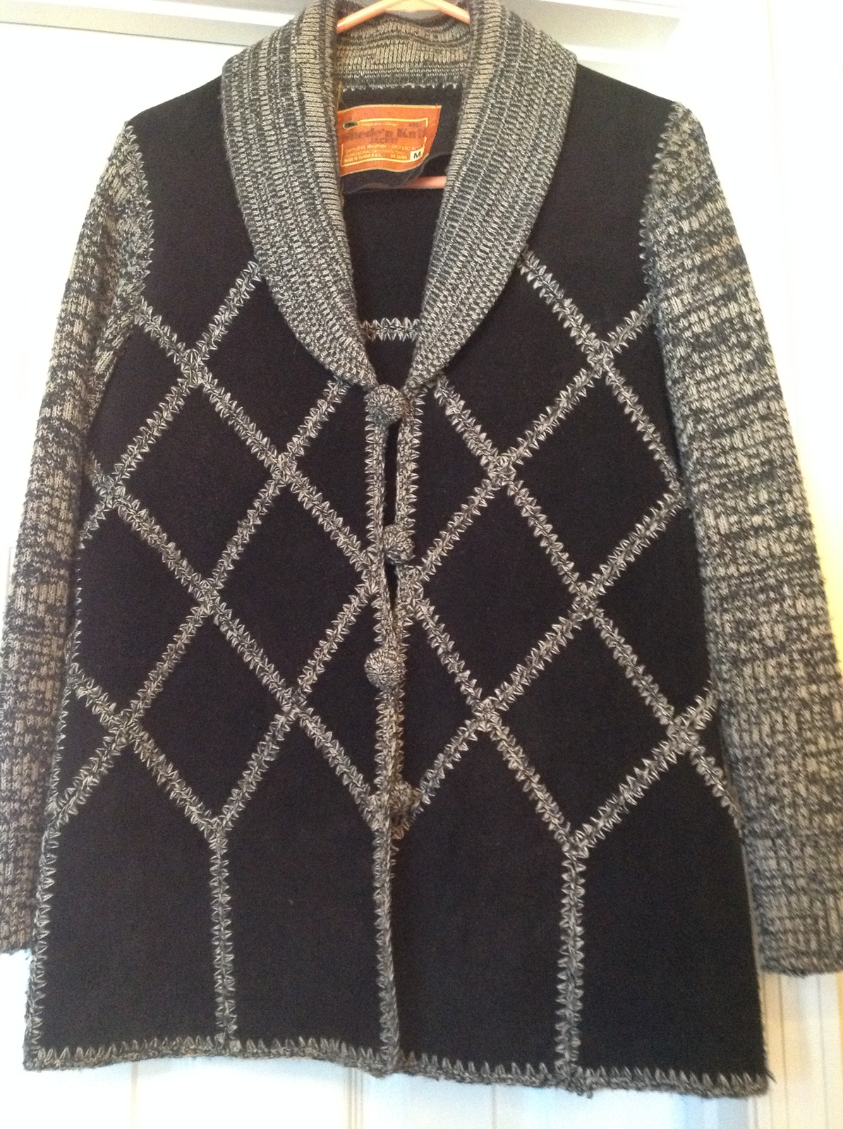 Women Black and Gray Knit Genuine Suede PATCH Sweater Jacket Size: Medium  - $44.00