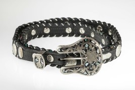 Gorgeous Al Beres Diablo Nickel Silver Inlay Concho Leather Belt - £238.17 GBP