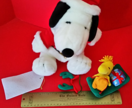 Peanuts Gang Plush Toy Snoopy Christmas Holiday Cartoon Santa Sled Set Woodstock - £18.60 GBP