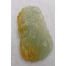 Carved Drilled Pendant Amulet ? Jade Jadeite ? Stone Green w/ Yellow Gold Color - £42.85 GBP