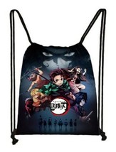 Demon Slayer Anime Tanjiro Kamado w/ Sword &amp; Cast of 4 Large Drawstring Tote Bag - £15.05 GBP