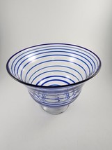 MCM Blue swirl Hand Blown Glass Centerpiece Console bowl art Footed - £27.23 GBP
